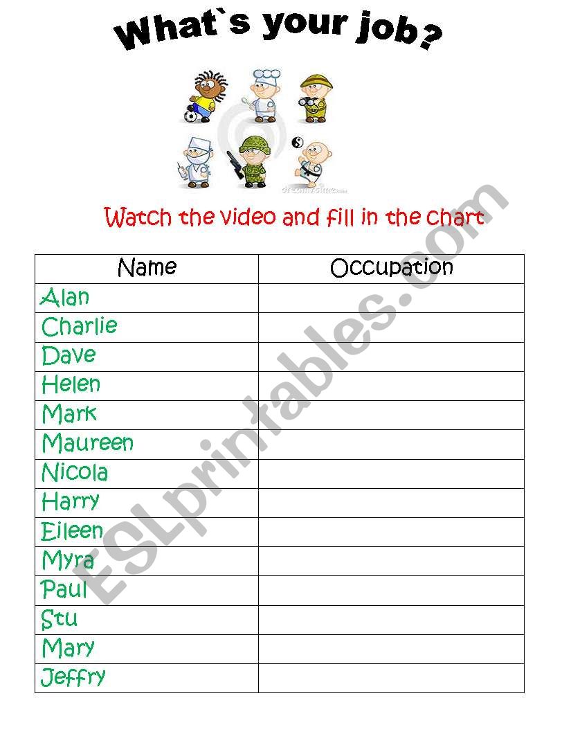What`s your job? a video worksheet (key included)